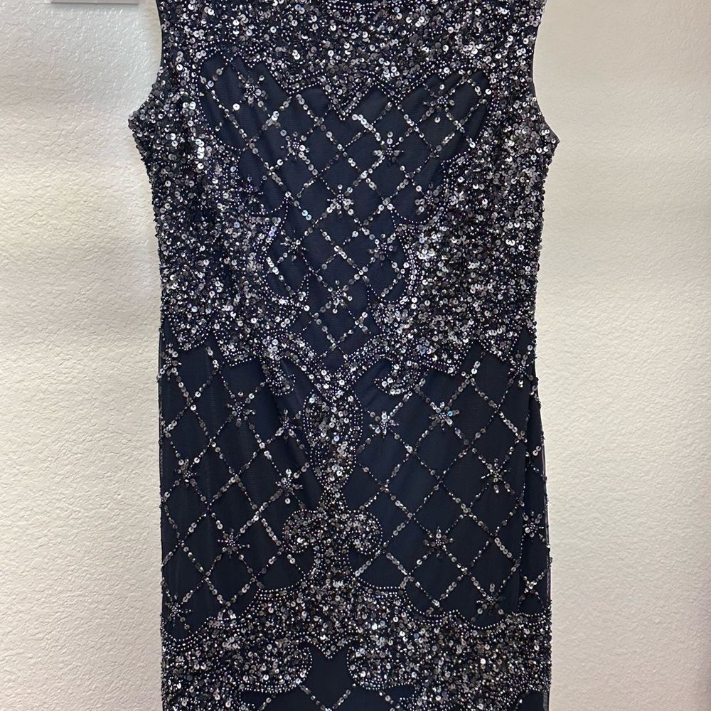 Adrianna Papell Midnight Blue Sequin Gown